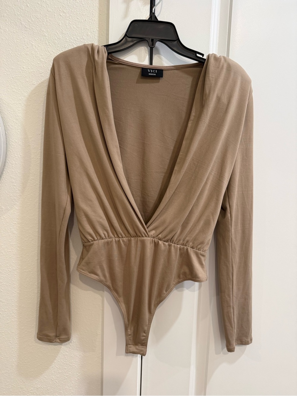 VICI Taupe Deep V Long-Sleeve Bodysuit